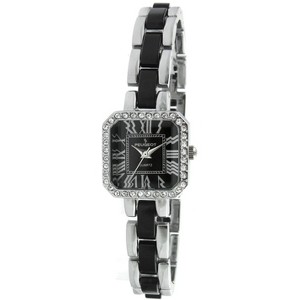 Peugeot Womens Crystal Accented Square Silver-Tone Acrylic Link Watch - 1 of 2