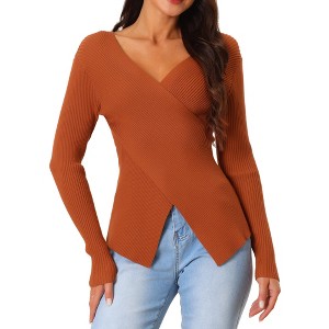Seta T Women's V Neck Wrap Long Sleeve Criss Cross Casual Pullover Sweater - 1 of 4