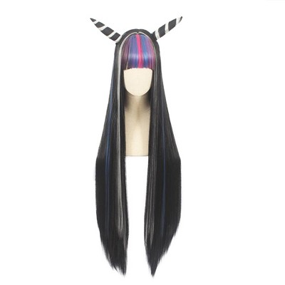 Unique Bargains Women's Wigs 30" Black White with Wig Cap