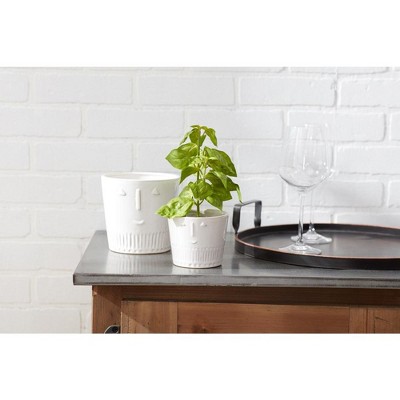 White Porcelain Smiley Face Planter Pots Set of 2