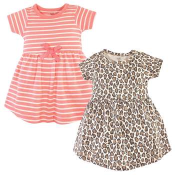 Touched by Nature Baby and Toddler Girl Organic Cotton Short-Sleeve Dresses 2pk, Leopard