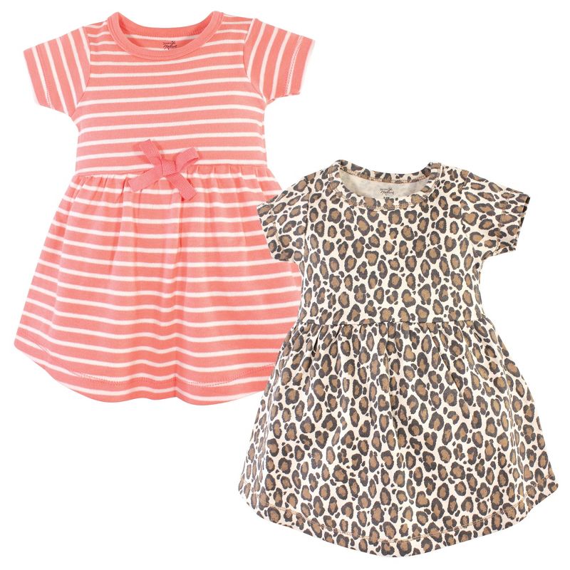 Touched by Nature Baby and Toddler Girl Organic Cotton Short-Sleeve Dresses 2pk, Leopard, 1 of 8
