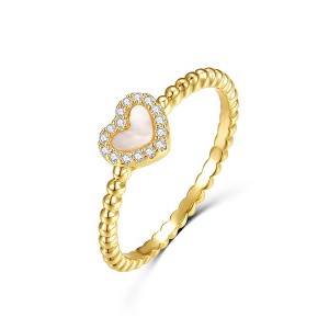 Guili 14k Yellow Gold Plated with Mother of Pearl & Cubic Zirconia Beaded Band Promise Stacking Ring - 1 of 3