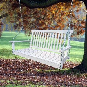 Front Porch Wood Bench Swing With Armrests And Hanging Chains, Easy To Assemble, 47.20"x28.15"x23.62" - 1 of 4