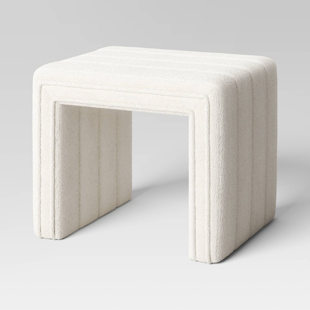 Photos - Pouffe / Bench Channel Tufted Boucle Ottoman Cream/Gray - Threshold™