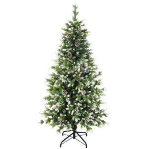5ft Pre Lit Artificial Snow Flocked Christmas Tree, Slim Green ...