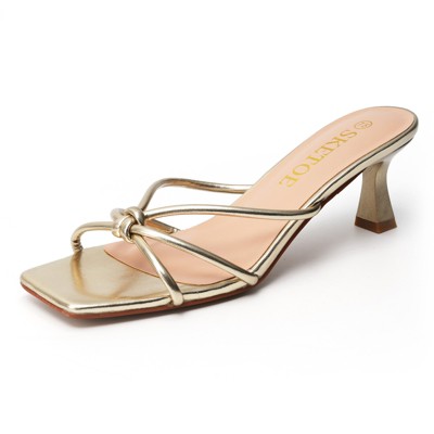 Kitten Heels for Women Square toe Flipflop heels 2 Inch Sandals for Beach Summer Black/Nude/Gold