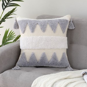 Boho Tufted Tassels Chenille Decorative Throw Pillow Covers, 18 x 18 Inches - 1 of 4