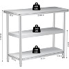 3-Tier Stainless Steel Work Table ,  Commercial Kitchen Prep Table with  Shelves for BBQ, Garage, and Food Service - 3 of 4
