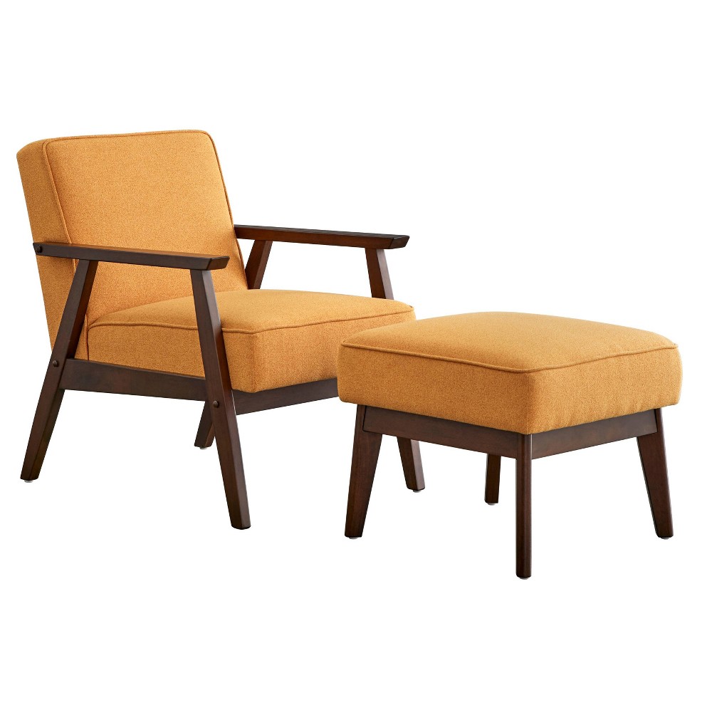 Sonia Chair and Ottoman Yellow - Buylateral: Mid-Century Modern Living Room Set, Rubberwood Frame