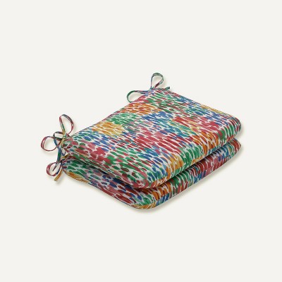 2pk Make It Rain Rounded Corners Outdoor Seat Cushion Zinnia Blue - Pillow Perfect: Weather & Fade-Resistant, Ties