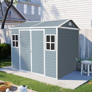 96.00"8 x 6ft Resin Outdoor Storage Shed Waterproof Shed with Floor & Two Windows & Lockable Door, Tool Shed for Garden,Black - 1 of 4