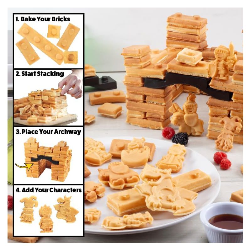 Fantasy Castle Waffle Maker - Bake & Build Castle of Waffles or Pancakes - Bricks Knights Princesses Dragons & More- Electric Nonstick Iron w 4 Plates, 2 of 4