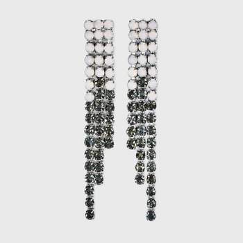 Asymmetrical Linear Crystal Earrings - A New Day™ Silver/Black