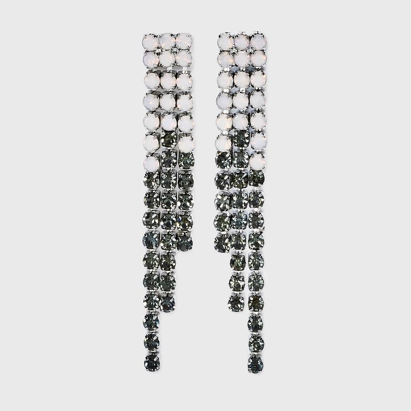 Asymmetrical Linear Crystal Earrings - A New Day&#8482; Silver/Black, 1 of 4