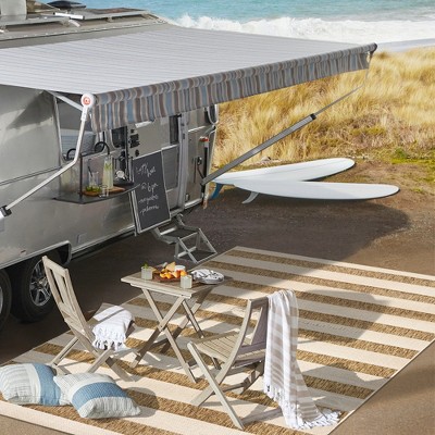 Aveiro Classic Beige and Brown Stripe Synthetic Area Rug - 3x5 Feet