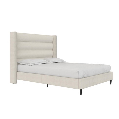 Louis Upholstered Wingback Bed Textured Canvas Ivory - Novogratz