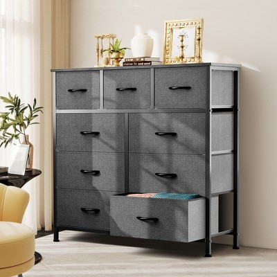 grey fabric dresser JIONJOY 9 Drawer for Bedroom, Large Storage Chest with Metal Frame & Waterproof Top, Dresser for Closet Nursery Entryway Hallway : Target SID-JENA