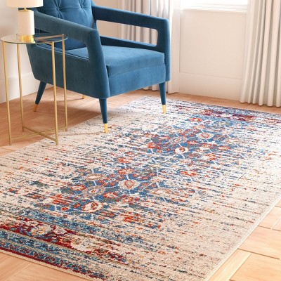 Ivory and Blue Monaco 3' x 5' Reversible Synthetic Area Rug