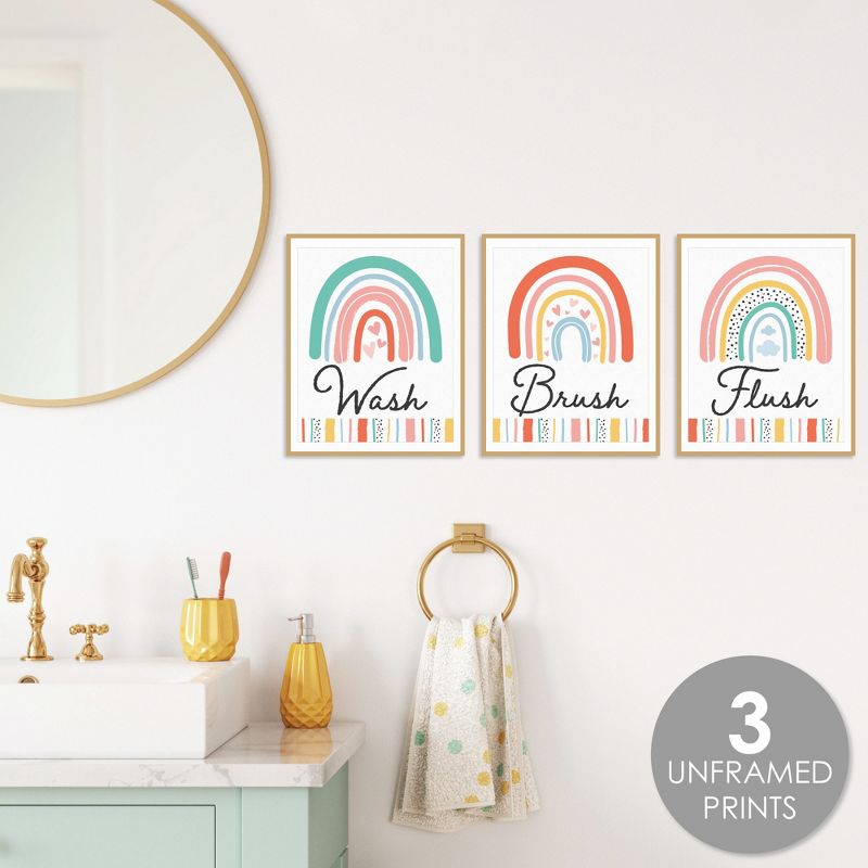 Big Dot of Happiness Hello Rainbow - Unframed Wash, Brush, Flush - Boho Bathroom Wall Art - 8 x 10 inches - Set of 3 Prints, 2 of 7