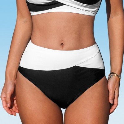 Women's Color Block High Waisted Bikini Bottom Swimsuit - Cupshe