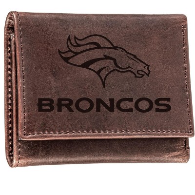 Evergreen NFL Denver Broncos Brown Leather Trifold Wallet Officially Licensed with Gift Box