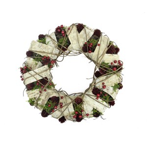 Northlight 19" Unlit Natural Twig and Birch Wood Pine Cone Artificial Christmas Wreath - 1 of 1