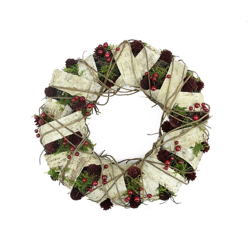 Northlight 19" Unlit Natural Twig and Birch Wood Pine Cone Artificial Christmas Wreath, 1 of 2