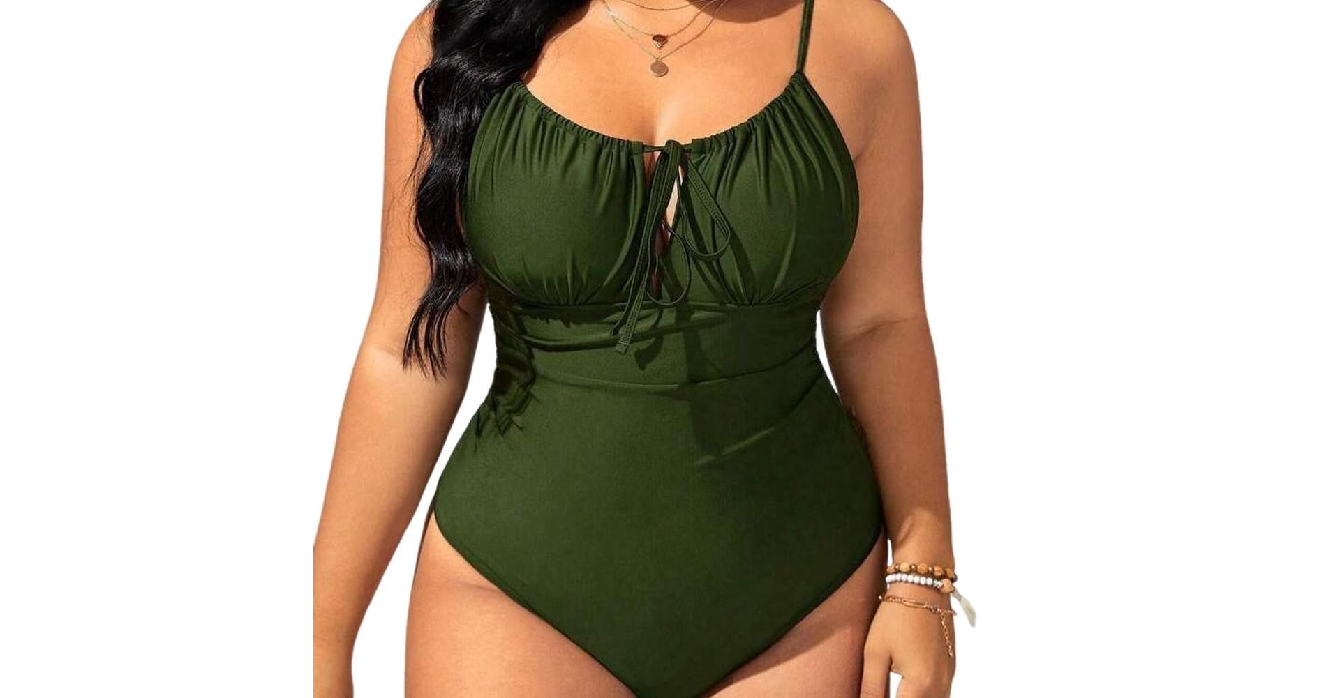 Women Plus Size One Piece Swimsuit Tummy Control Drawstring Ruched Bathing Suit Swimwear