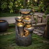 LuxenHome 25" Small Water Fountain Outdoor, Cascading Bowl Garden Water Features with LED Lights Gray - 3 of 4