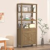 5 Tier 71 in Tall Farmhouse Wooden Bookcase with Adjustable Shelves, Cabinet, Drawer and Sliding Doors, for Bedroom, Living Room, Home Office - 3 of 4