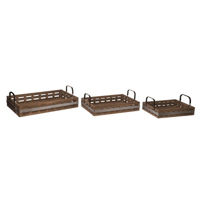 Transpac Wood Brown Everyday Tray Set of 3