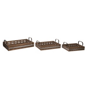 Transpac Wood Brown Everyday Tray Set of 3 - 1 of 2