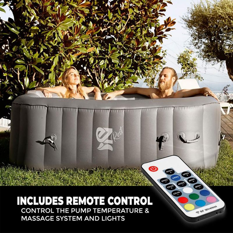SereneLife Outdoor Portable 6 Person Inflatable Square Heated Spa Hot Tub Spa with 130 Bubble Jets, Filter Pump, Remote Control, and LED Lights, 4 of 7