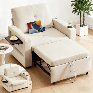 Dyonery 42.5" Sleeper Chair Bed with Pull Out Couch Bed, 3-in-1 Convertible Reclining Sofa Chair with Adjustable Backrest/USB Ports & Wing Table - 1 of 4