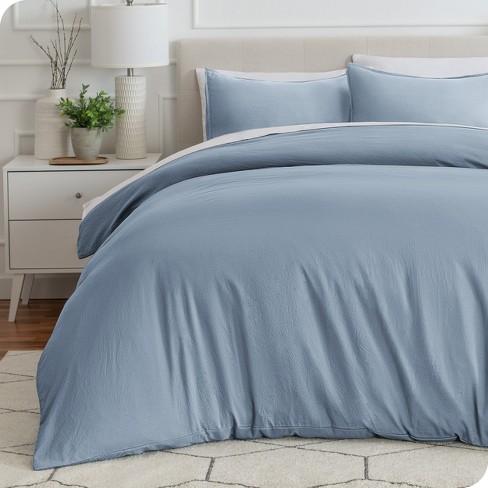 Sandwashed Dusty Blue Oversized Queen Duvet Cover and Sham Set by Bare Home