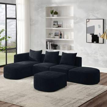 L-Shaped/U-Shaped Sectional Sofa with Chaise and Ottoman, Modular Loop Yarn Fabric Upholstered Sofa, DIY Combination - ModernLuxe