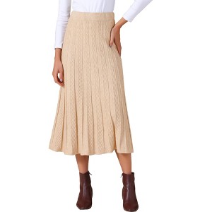 INSPIRE CHIC Women's Casual Vintage High Waist A Line Pleated Knit Midi Skirts - 1 of 4