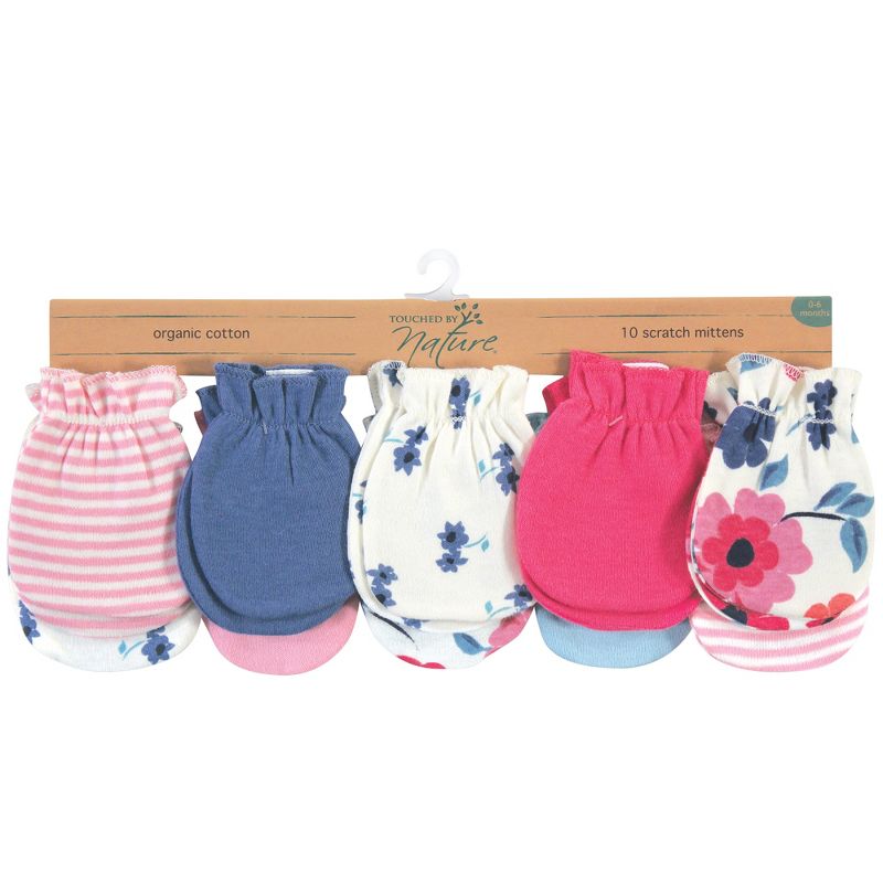 Touched by Nature Baby Girl Organic Cotton Scratch Mitten 10pk, Garden Floral, One Size, 3 of 11