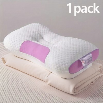 FONTOI 1 Pack Bed Pillow with Removable Cover, All-Season Comfort, Perfect for Home, Hotel, Bed, White&Pink, 5.5"*5.5"*17"