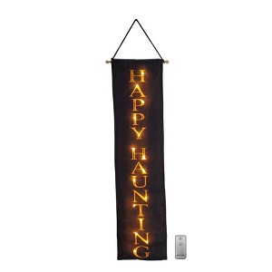 LumaBase Battery-Operated Lighted Wall Banner - Happy Haunting - 1 of 4