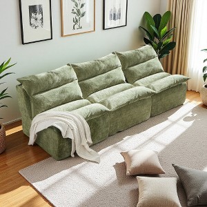 3-Seater Polyester Lounge Chair Sofa with Backrest, Removable Cushion - 1 of 4
