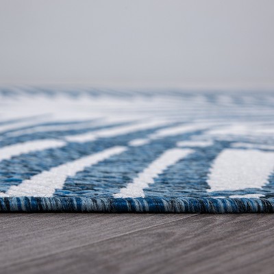 Navy and White Synthetic Flat Woven 8' x 10' Area Rug