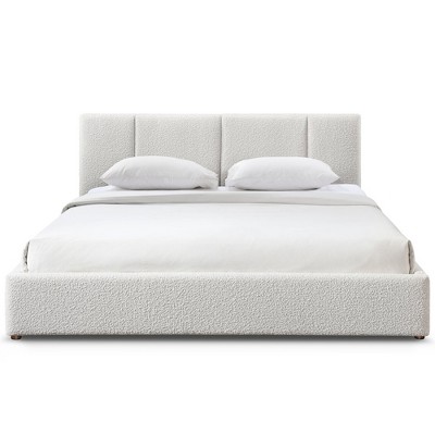 Omax Decor,Venice Upholstered Platform King Bed in Cream Beige Boucle Fabric