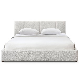 Omax Decor,Venice Upholstered Platform King Bed in Cream Beige Boucle Fabric - 1 of 4