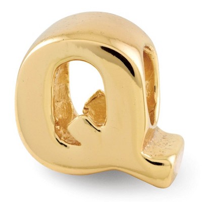 Black Bow Jewelry Letter Q Bead Charm in 14k Yellow Gold Plated Sterling Silver