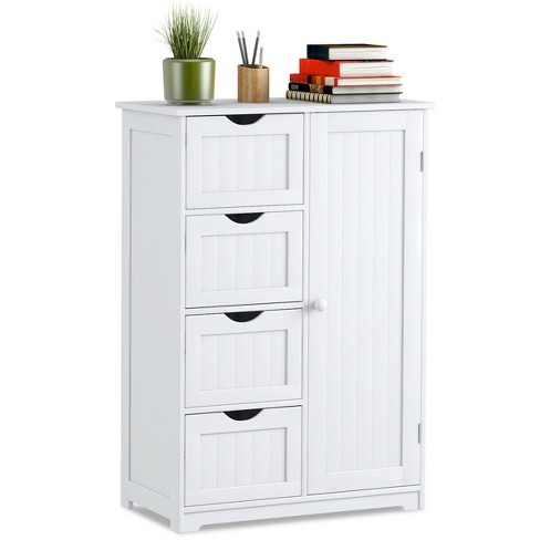 Wooden Storage Cabinet Organizer with 4 Drawers for Bathroom, White