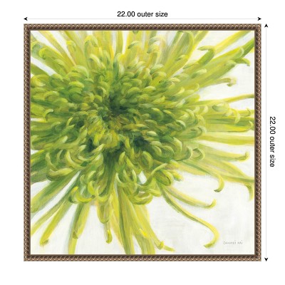 Green Chrysanthemum Botanical Canvas Print with Wood Frame