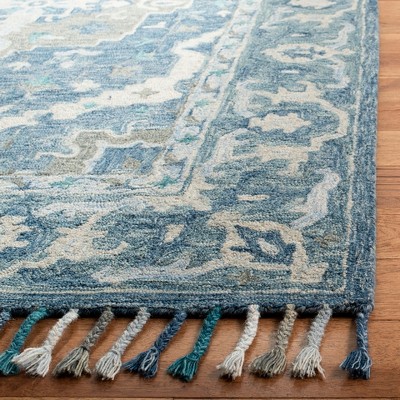 Hand-Tufted Rustic-Chic Blue Floral Wool Runner Rug - 27in x 6in
