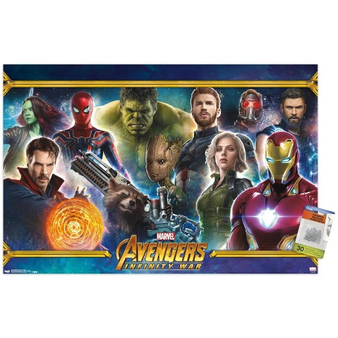 Trends International Marvel Avengers: Infinity War - Team Unframed Wall  Poster Print Clear Push Pins Bundle 22.375 x 34